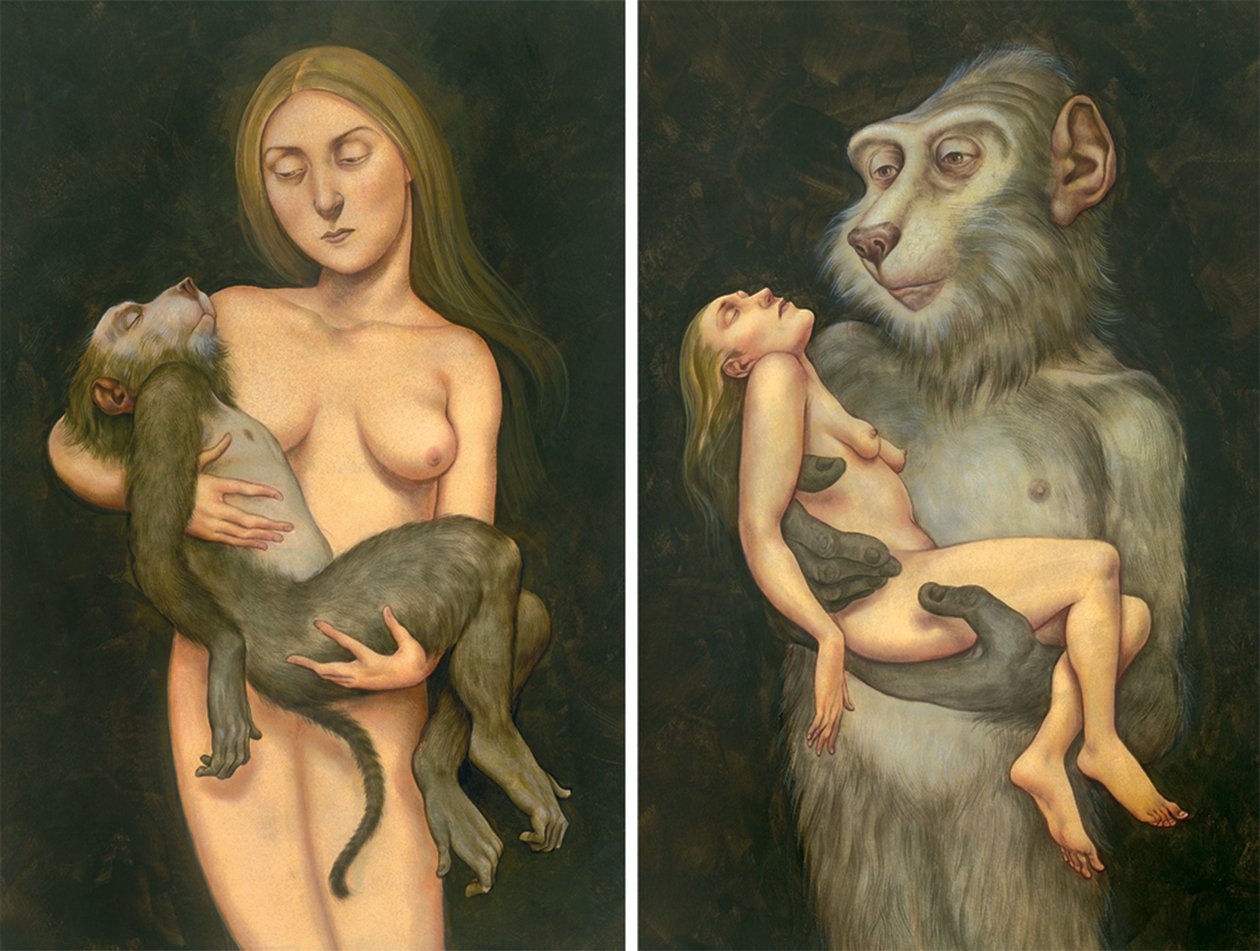 Pieta z makakiem, 2010 (farba akrylowa na płycie ilustracyjnej) autorstwa Anita Kunz
