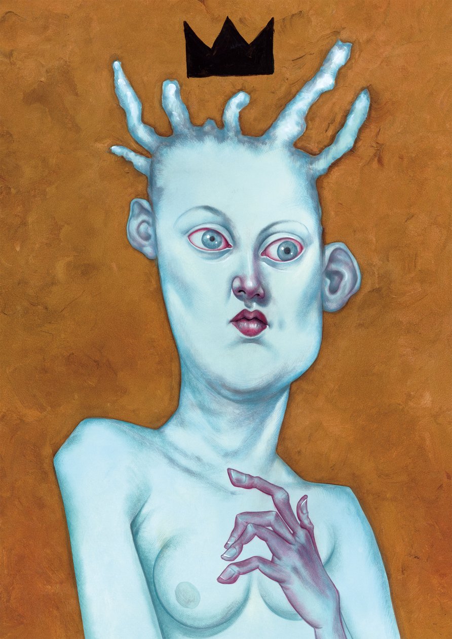 Królowa z koroną, 2016 (farba akrylowa na płycie ilustracyjnej) autorstwa Anita Kunz