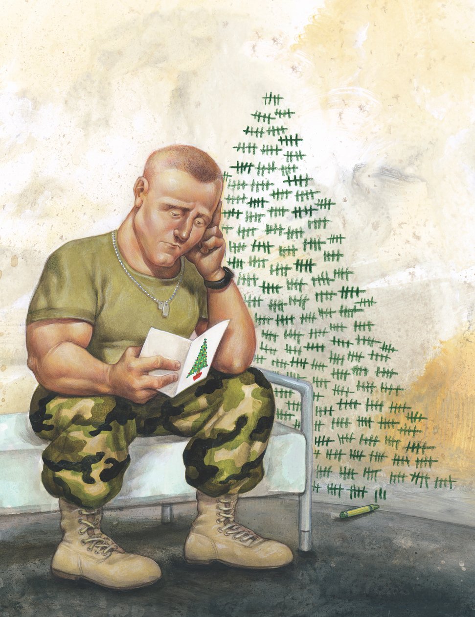 Cicha noc, niekończąca się walka, 2005 (akryl na płycie ilustracyjnej) autorstwa Anita Kunz