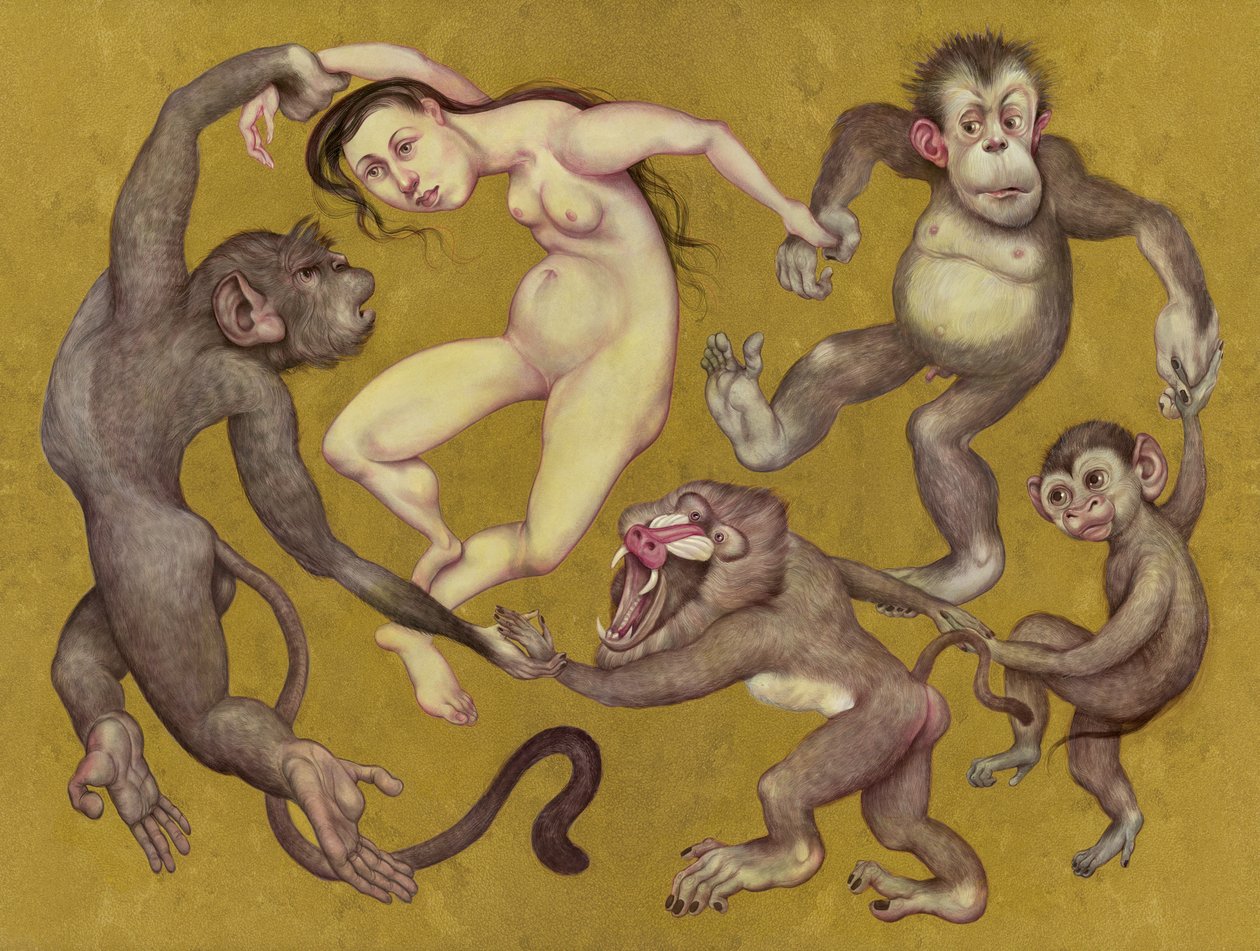 The Tamarin Dancers, 2015 (farba akrylowa na płycie ilustracyjnej) autorstwa Anita Kunz