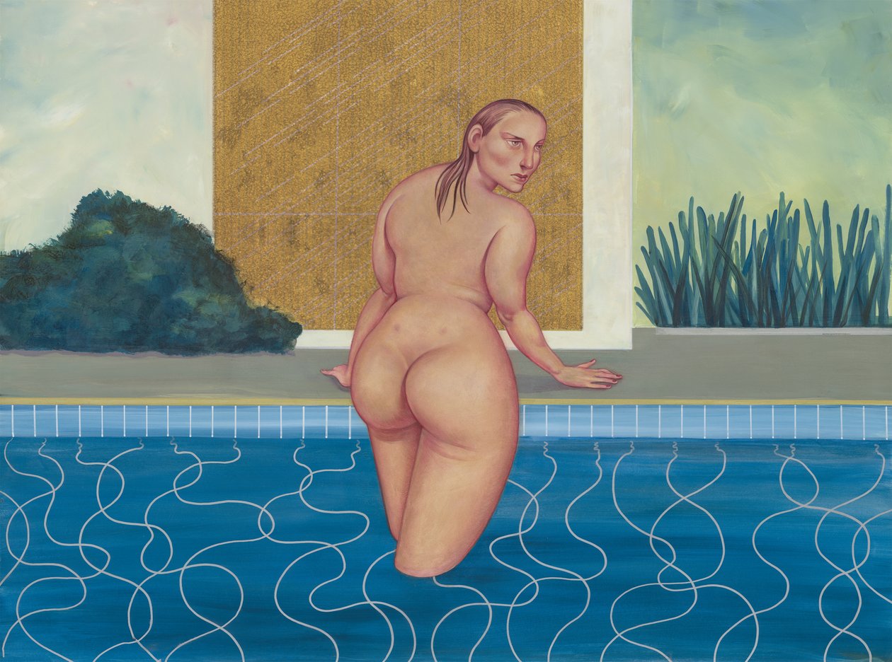 Kobieta w basenie, 2016 (farba akrylowa na płycie ilustracyjnej) autorstwa Anita Kunz