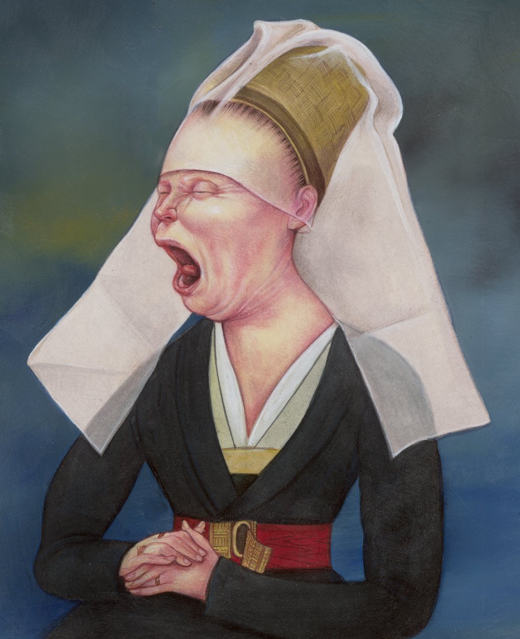 Woman Being Mansplained, 2018 (farba akrylowa na płycie ilustracyjnej) autorstwa Anita Kunz