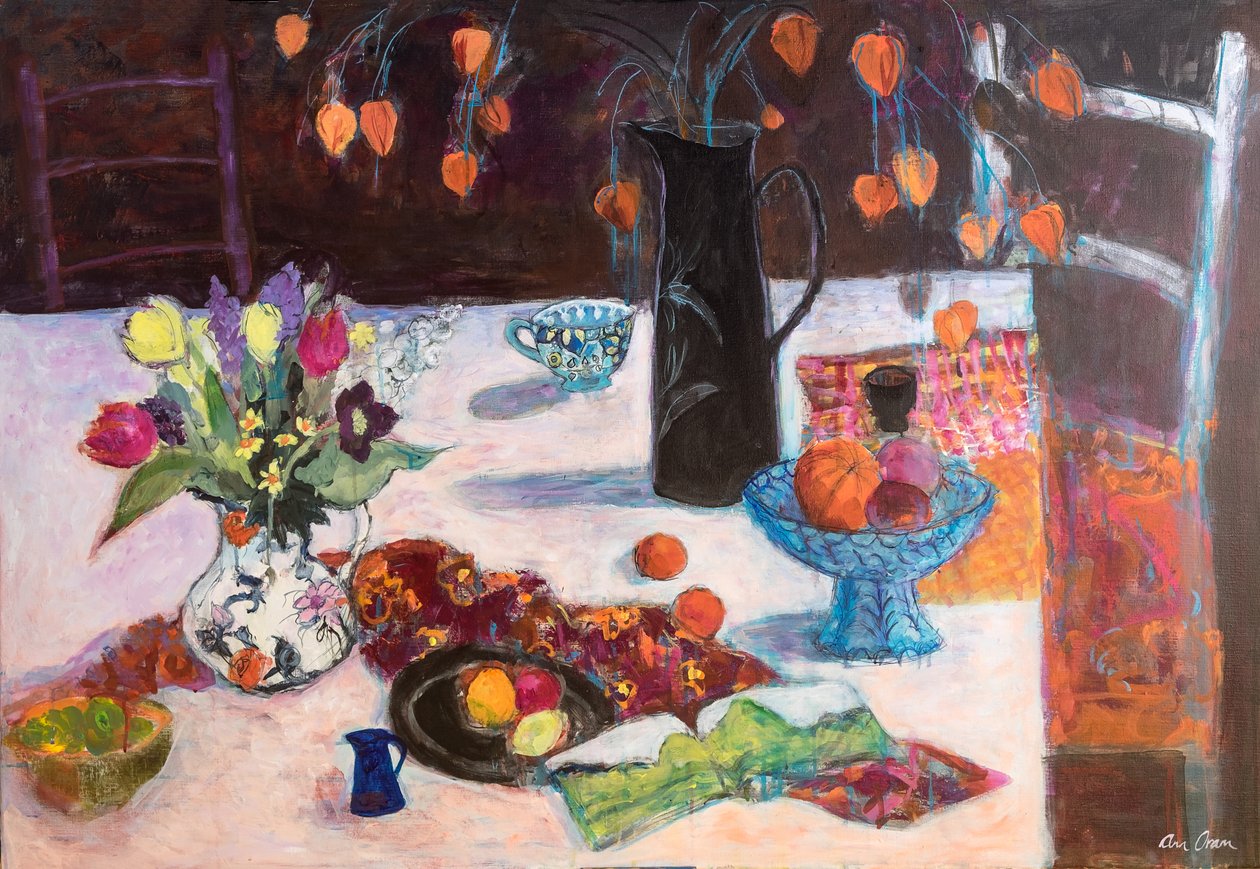 Martwa natura w kuchni z chińskimi lampionami, 2019 (akryl) autorstwa Ann Oram