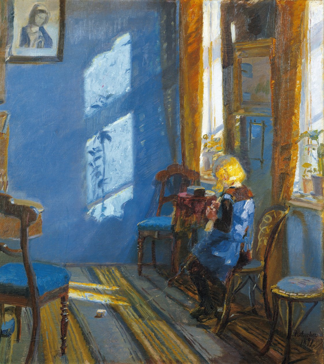 Światło słoneczne w niebieskim pokoju autorstwa Anna Ancher