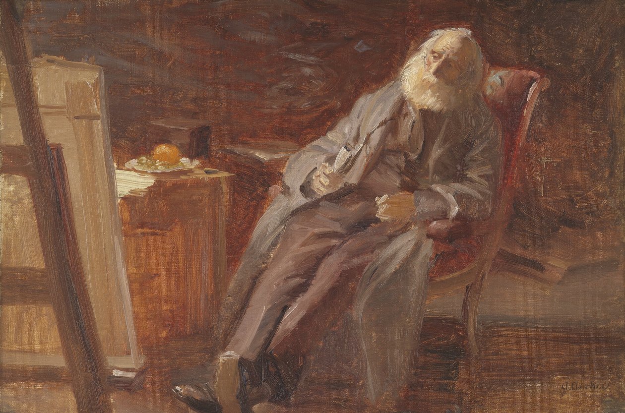 Malarz Vilhelm Kyhn palący fajkę autorstwa Anna Ancher