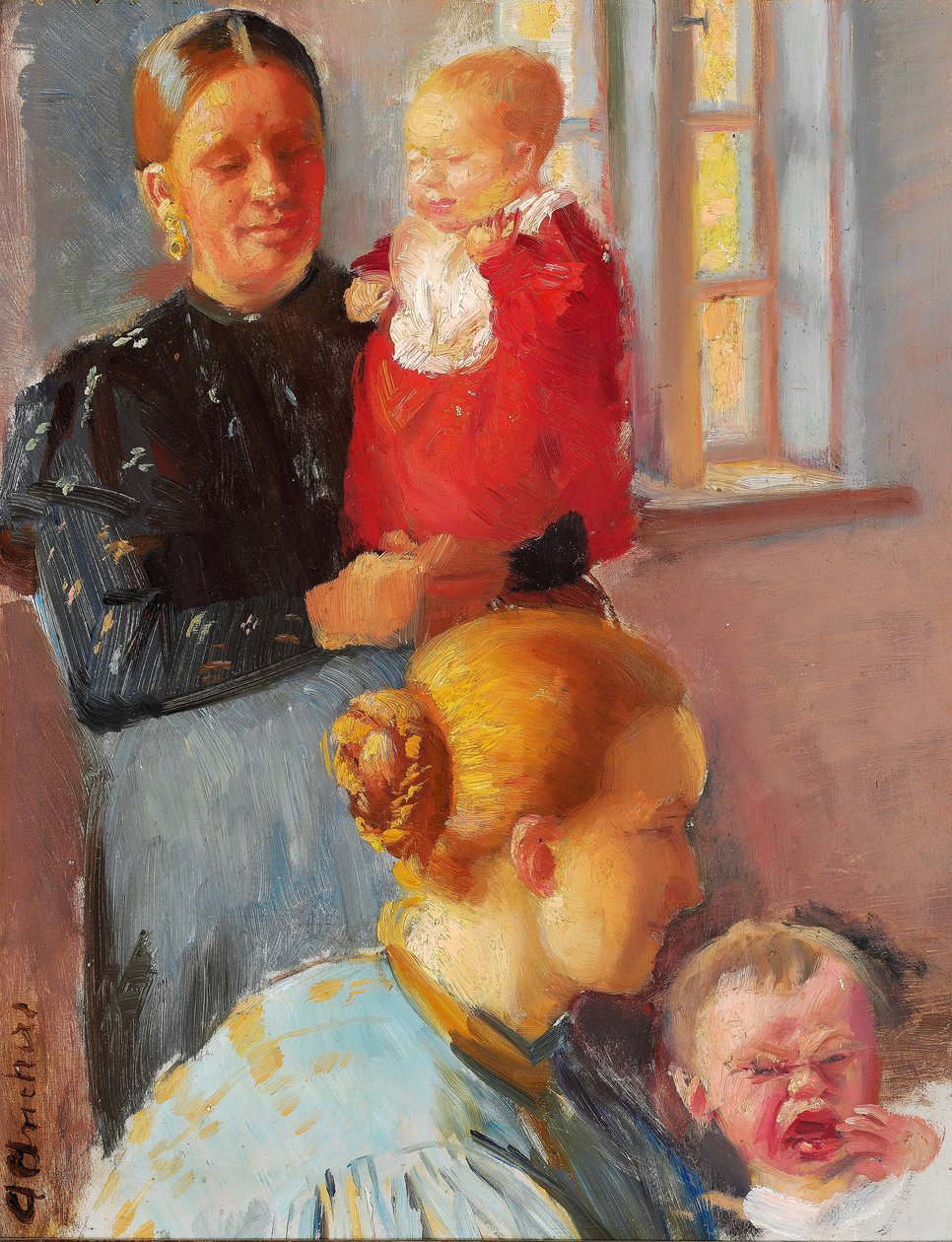 Dwie młode matki z małymi dziećmi. Badanie dla "Szczepień". autorstwa Anna Ancher