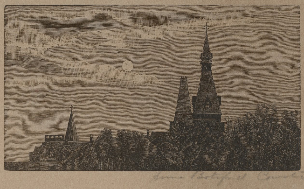 Steeples in the Moonlight (grawerunek) autorstwa Anna Botsford Comstock