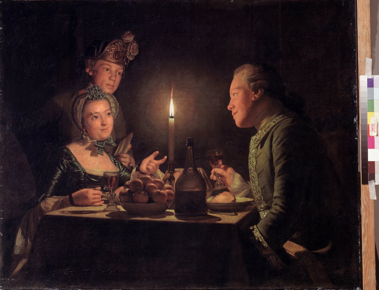 Kolacja przy świecach (kolacja przy świecach). Obraz Anny Dorothei Therbusch Lisiewskiej (1721-1782). Olej na płótnie, 95,5 x 117 cm autorstwa Anna Dorothea Lisiewska