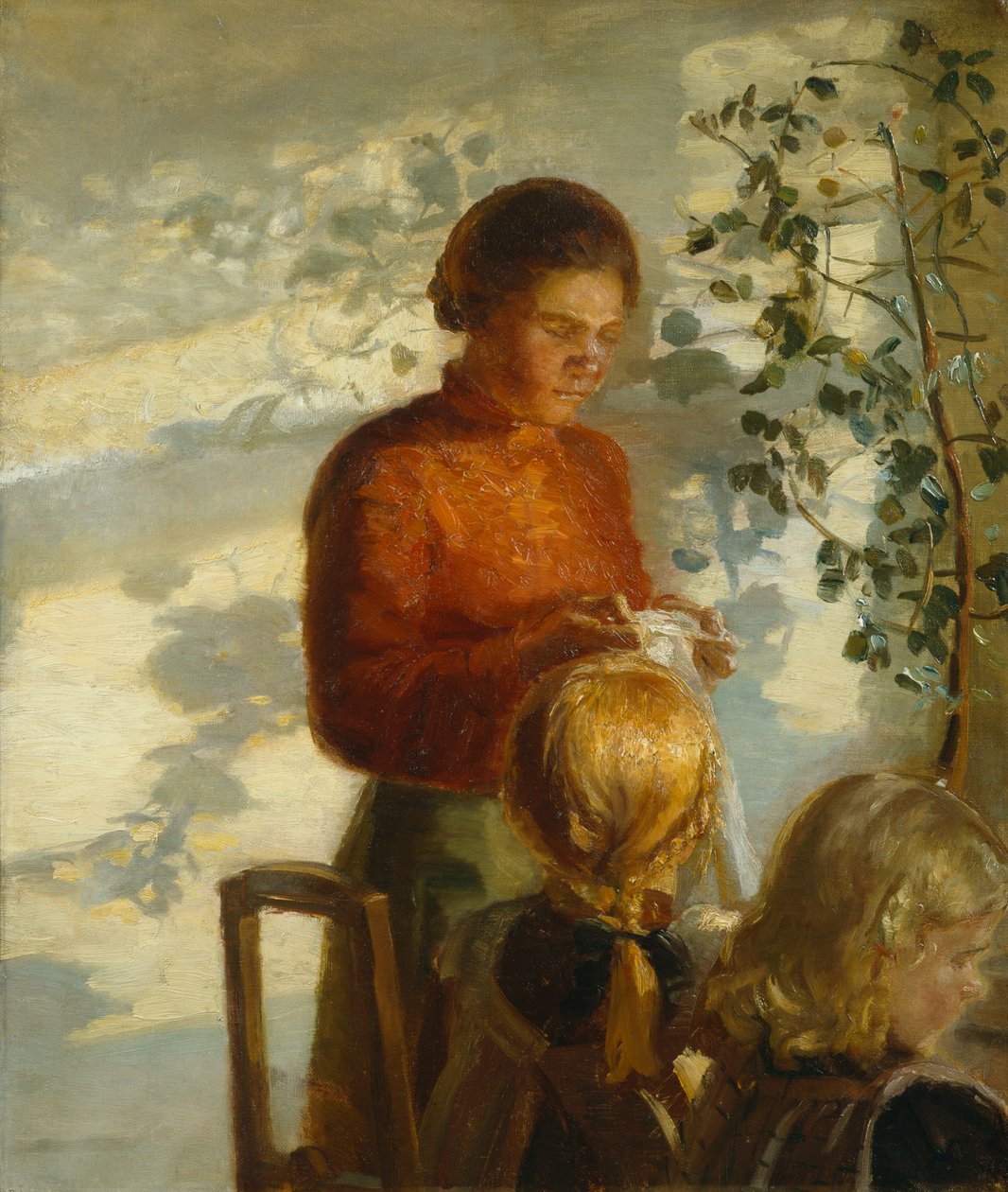 Małe dziewczynki uczą się szyć, ok. 1910 r. (obraz) autorstwa Anna Kirstine Ancher