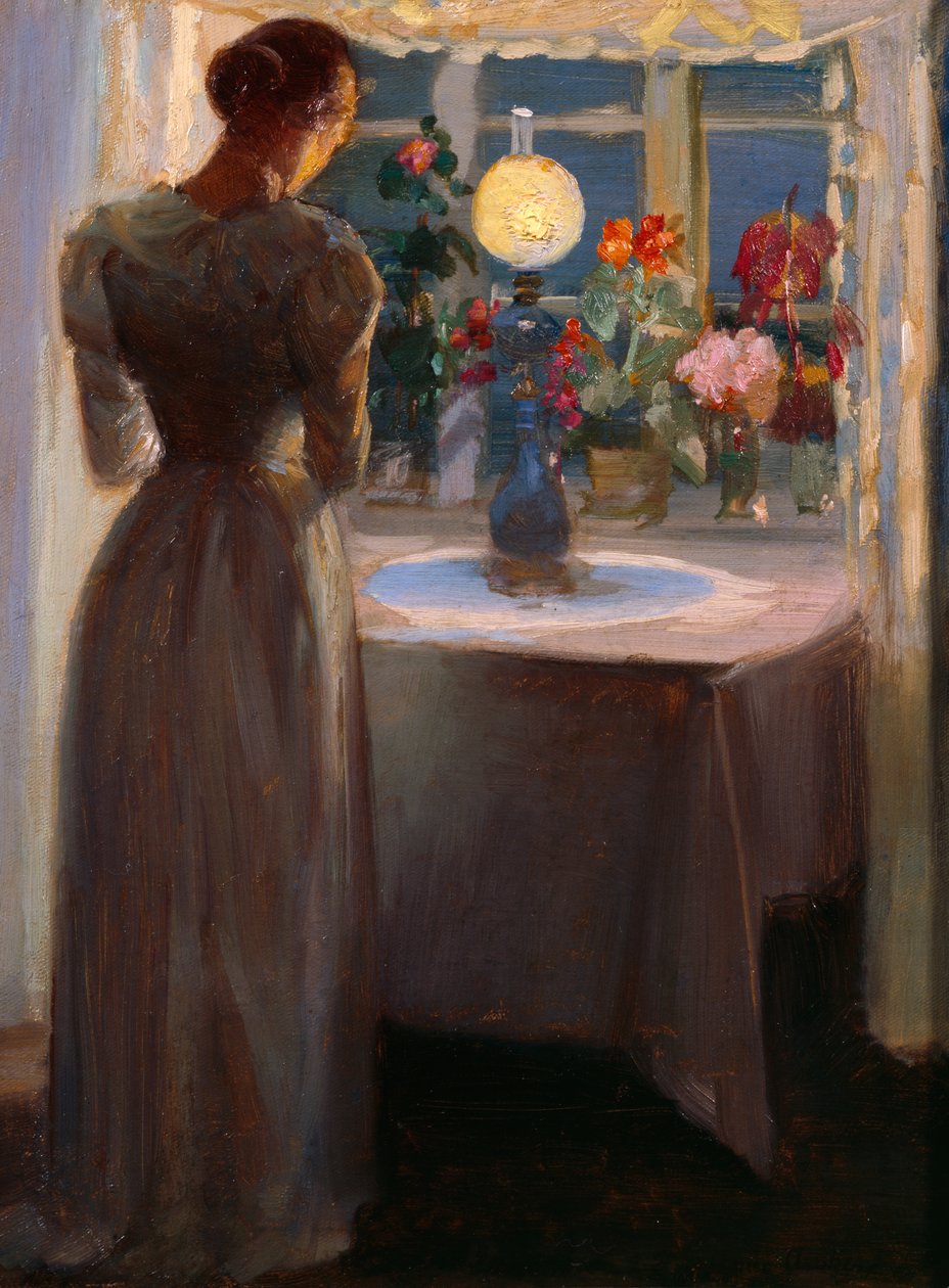Młoda dziewczyna przed lampą autorstwa Anna Kirstine Ancher