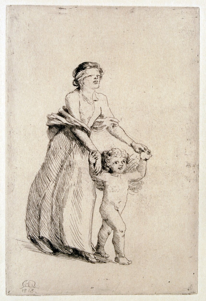 „Amorek prowadzący dziewczynę z zawiązanymi oczami”, 1912 autorstwa Anna Lea Merritt
