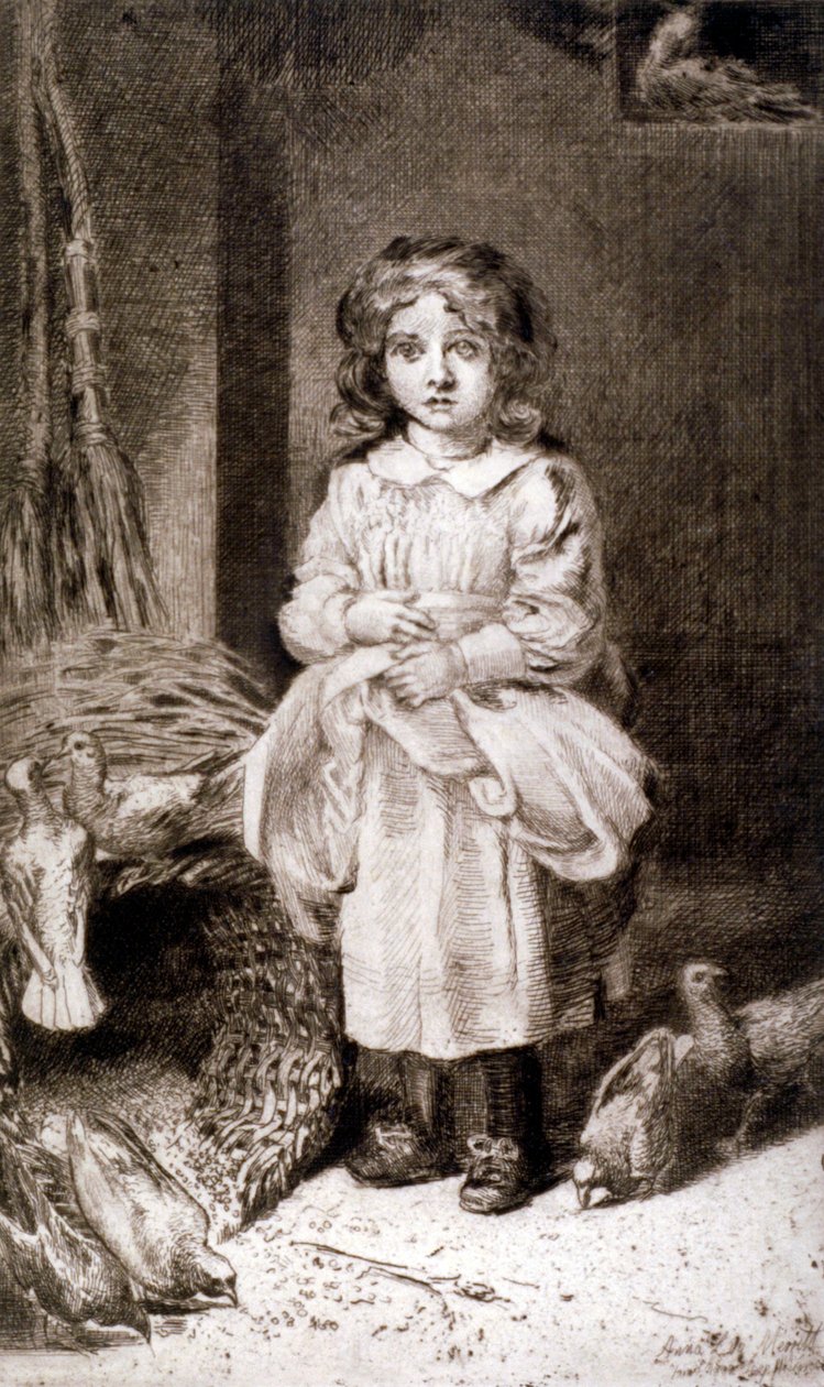„Mała dziewczynka karmiąca gołębie”, c1888 autorstwa Anna Lea Merritt