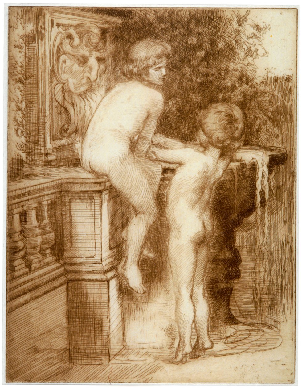 „Dwóch chłopców przy fontannie”, ok. 1864-1930 autorstwa Anna Lea Merritt