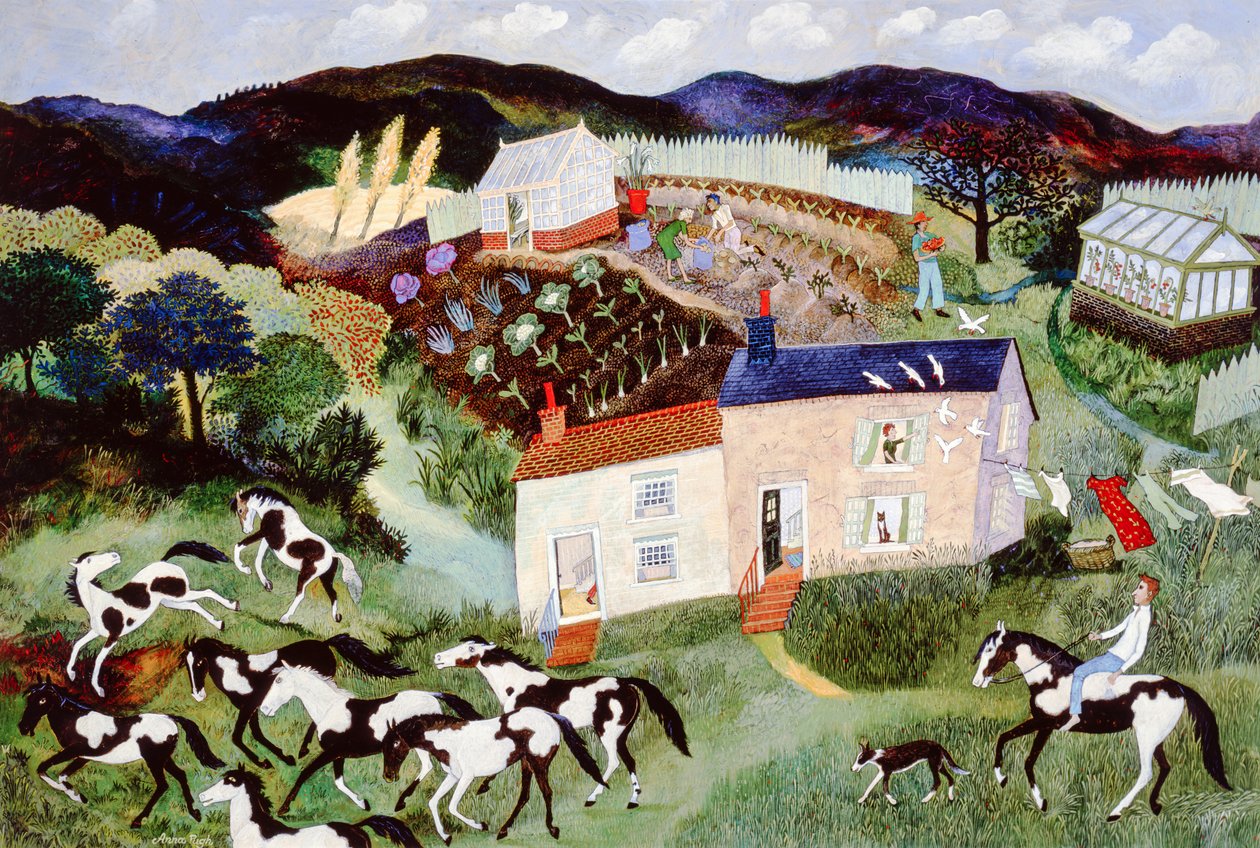 Zbieranie ziemniaków, 2001 (akryl) autorstwa Anna Pugh