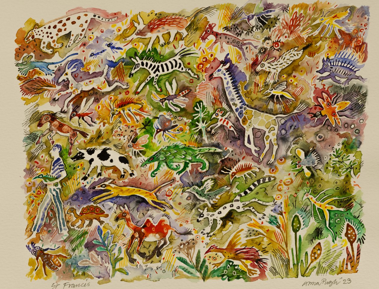Święty Franciszek, 2023 (akwarela) autorstwa Anna Pugh