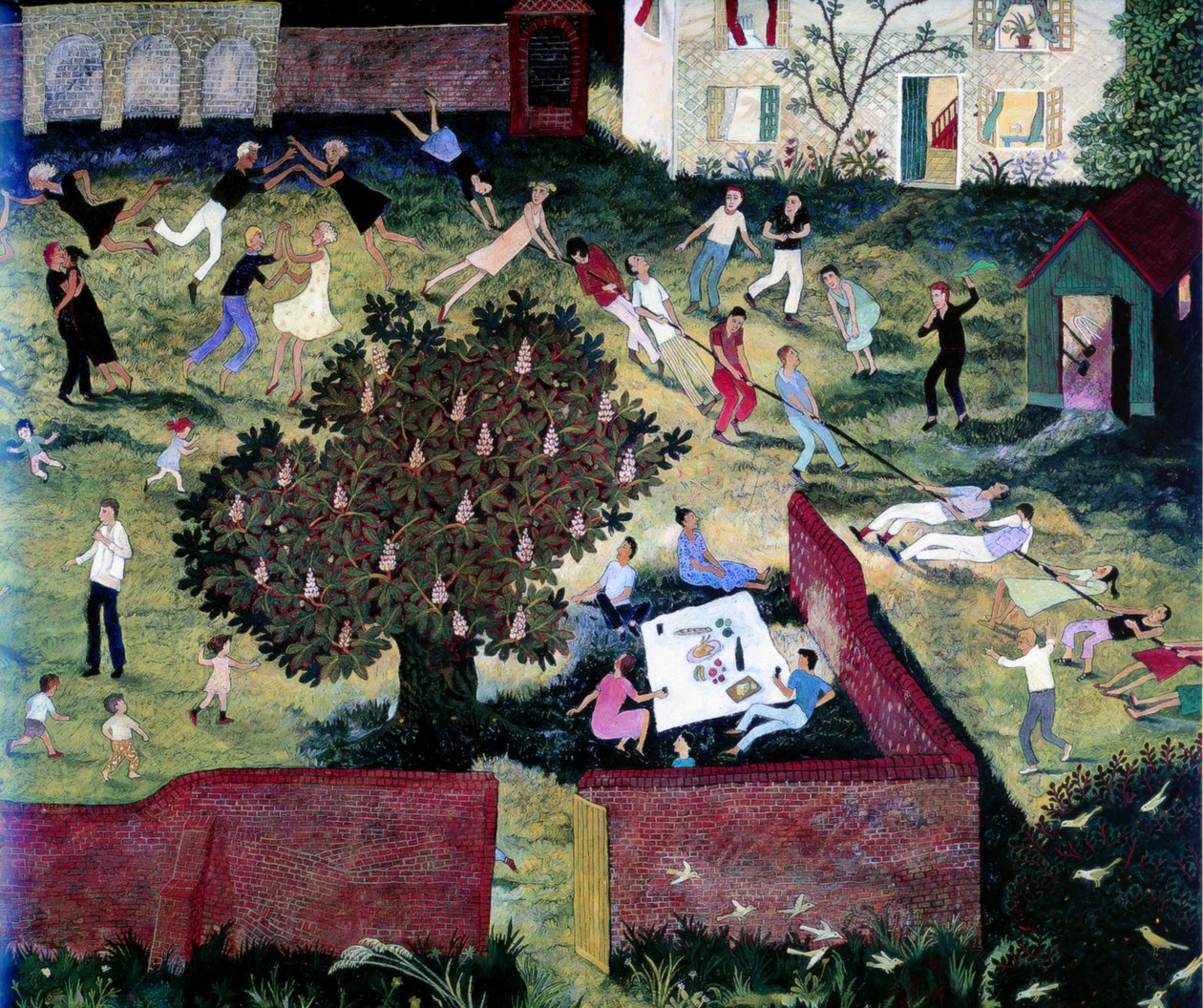Przeciąganie liny, 2000 (akryl) autorstwa Anna Pugh