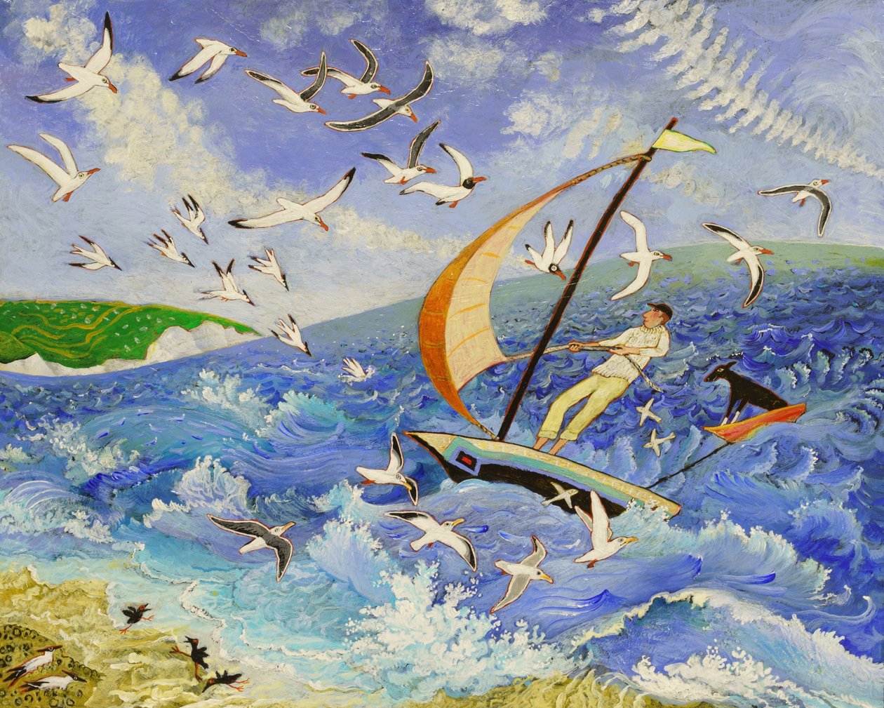 Wallace wypływa w morze, 2017 (akryl) autorstwa Anna Pugh