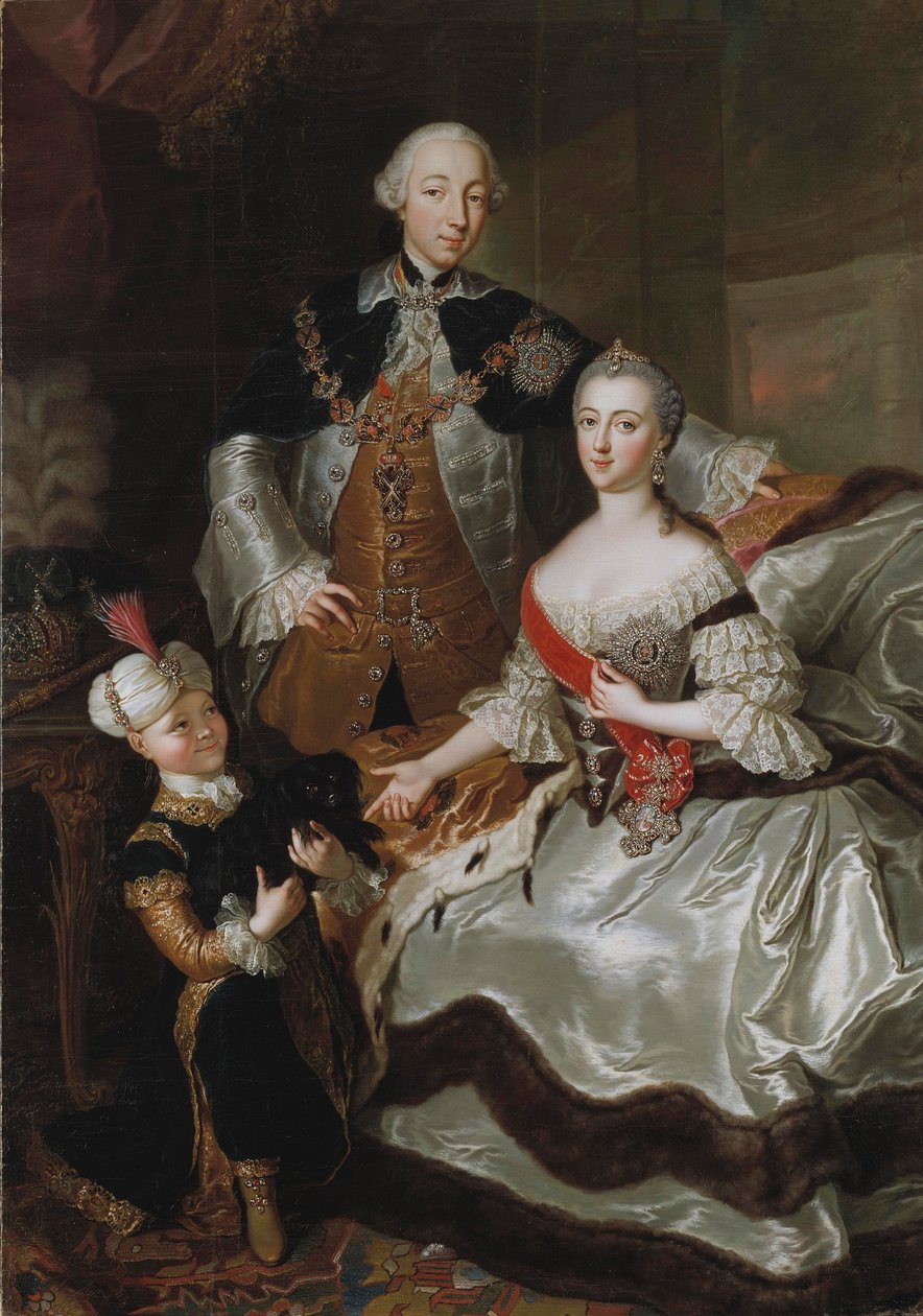Piotr III i Katarzyna II z Rosji z synem Pawłem, ok. 1756 autorstwa Anna Rosina Lisiewska
