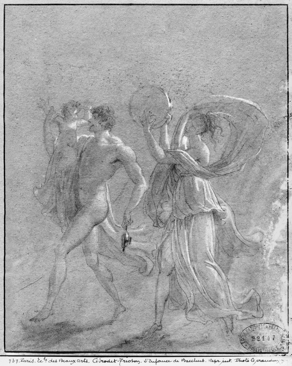 Dzieciństwo Bachusa (czarny ołówek i kreda na szarym papierze) autorstwa Anne Louis Girodet de Roucy Trioson