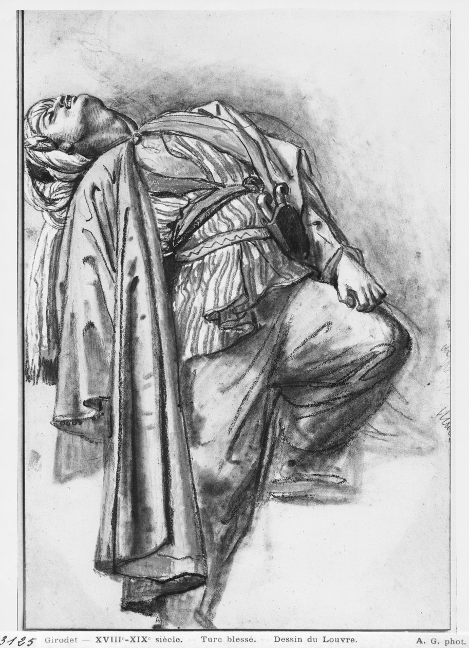 Ranny Turk (czarny ołówek i kikut unpastel na beżowym papierze) autorstwa Anne Louis Girodet de Roucy Trioson