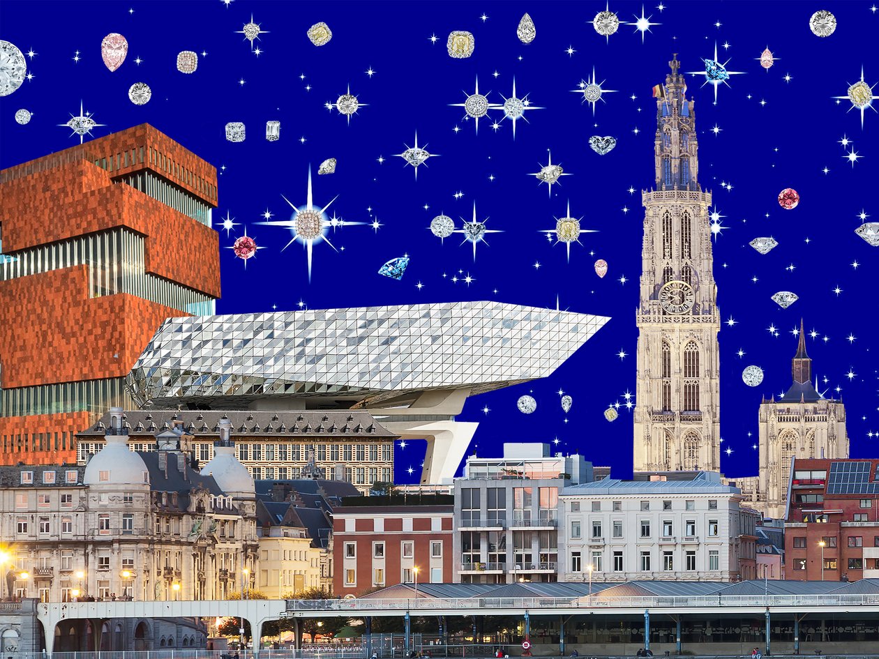 Antwerpia nocą, 2018, sitodruk autorstwa Anne Storno