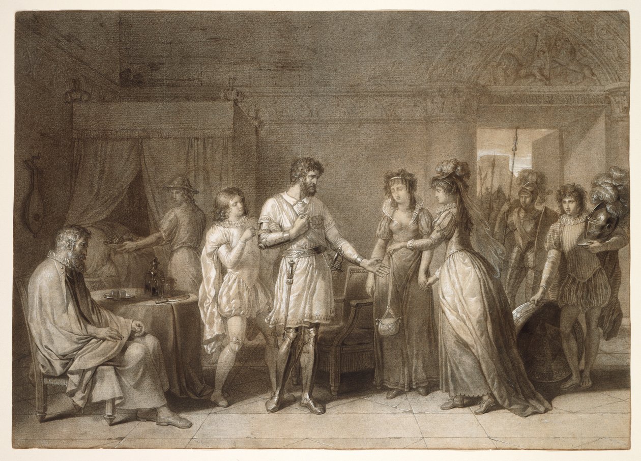 Bayard odmawiający prezentów swojej gospodyni w Brescii autorstwa Anne-Louis Girodet de Roucy-Trioson