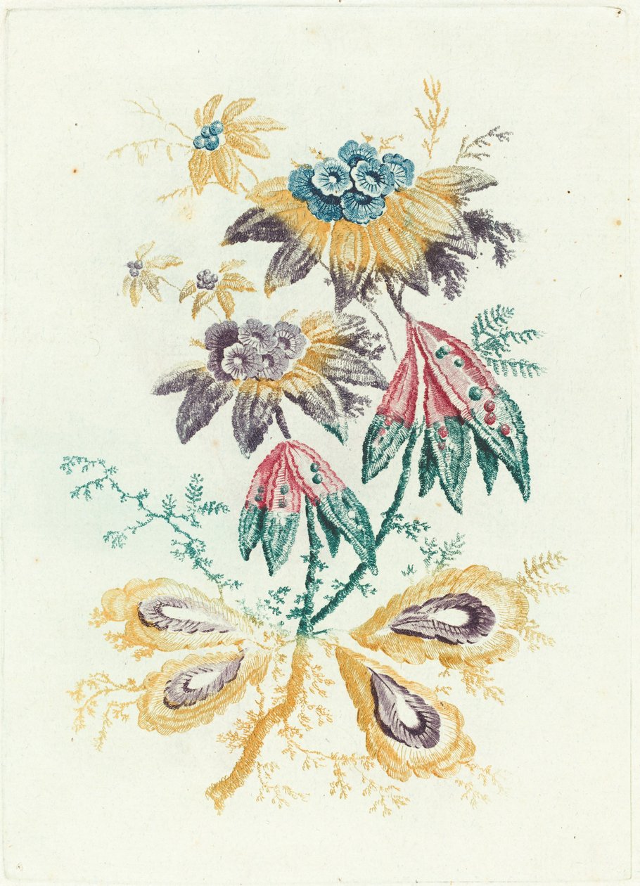 Fantastyczne kwiaty z liśćmi peapod autorstwa Anne Allen after Jean Baptiste Pillement