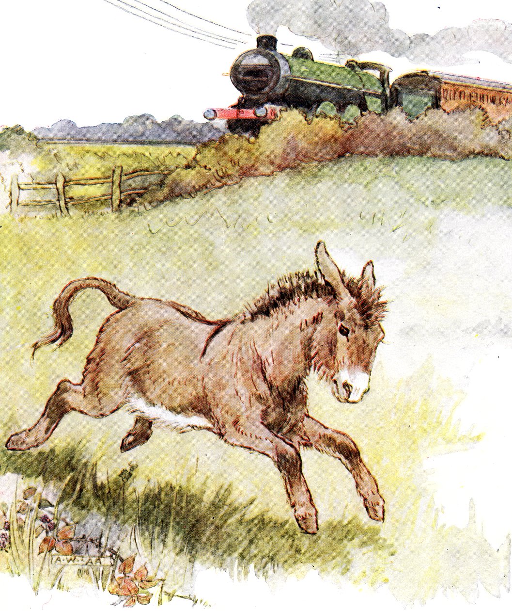 „Przerażający smok parskał”, ilustracja z „The Naughty Neddy Book”, opublikowanej przez Thomasa Nelsona und Sonsa, lata 20. autorstwa Anne Anderson