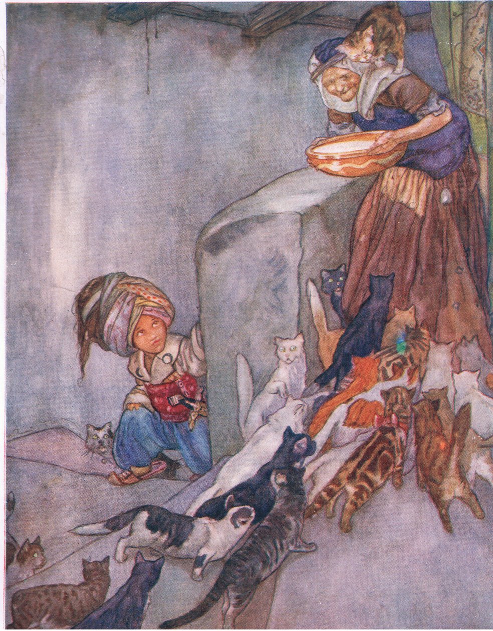 Mleko dla rodziny, z Wielkiej księgi dla dzieci (Herbert Strang) wydanej przez Humphrey Milford, Oxford University Press, ok.1920 autorstwa Anne Anderson