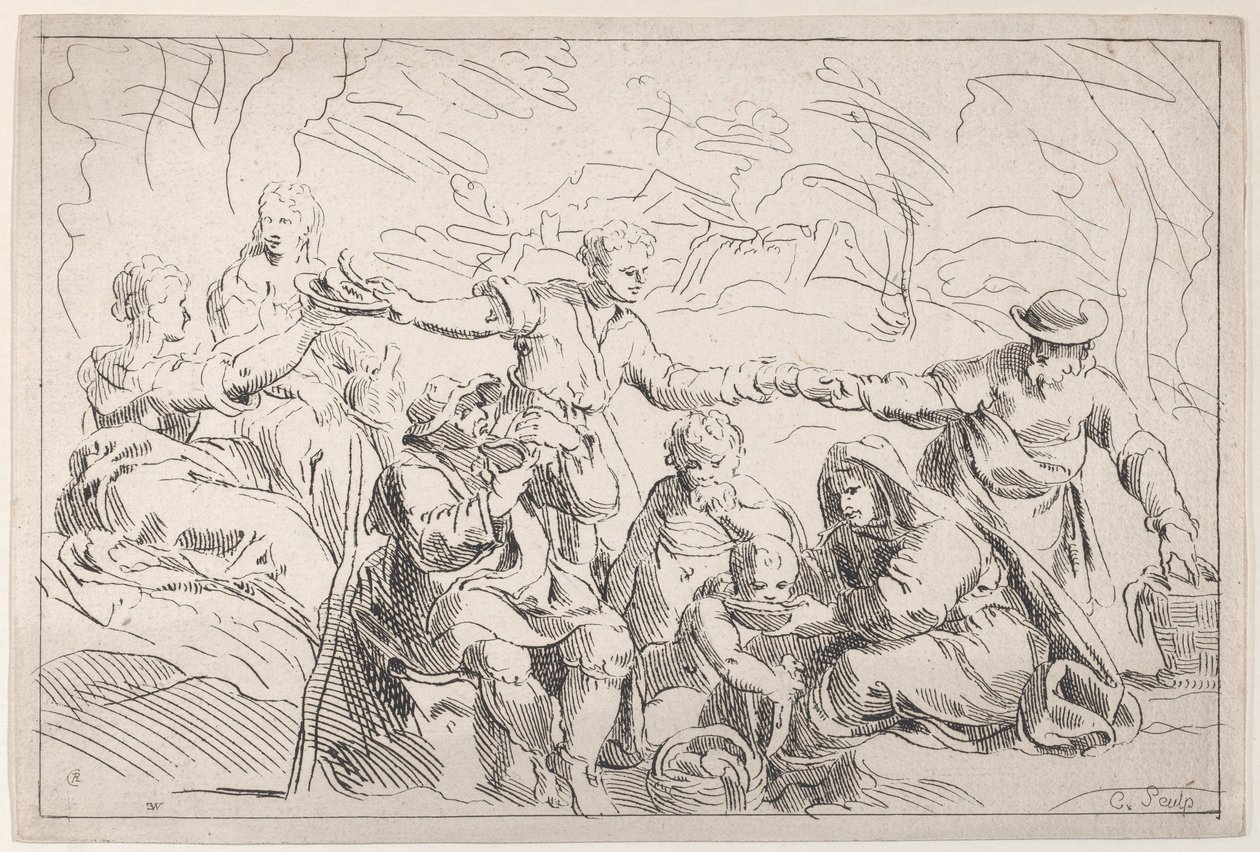 Jedzenie na świeżym powietrzu, XVIII wiek. autorstwa Anne Claude Philippe de Caylus