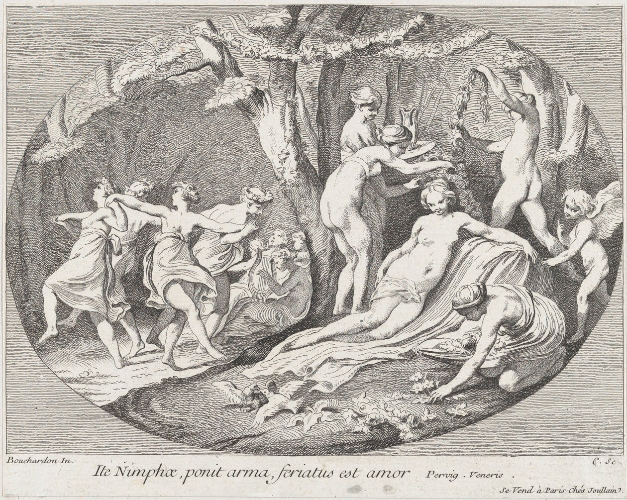 Idź Nimfy, które składają ramiona, Miłość odpoczywa!, 1730-60. autorstwa Anne Claude Philippe de Caylus