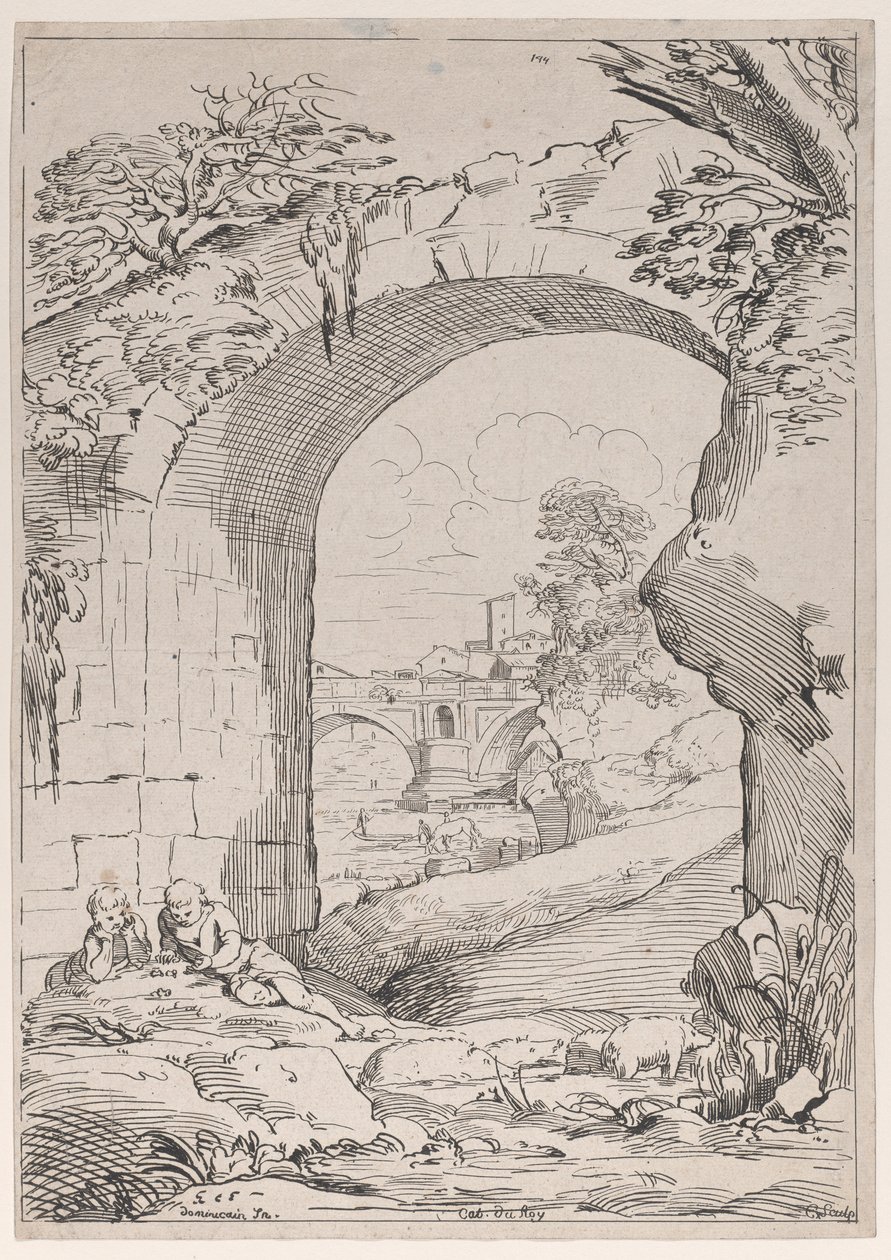 Krajobraz z mostem, XVIII wiek. autorstwa Anne Claude Philippe de Caylus