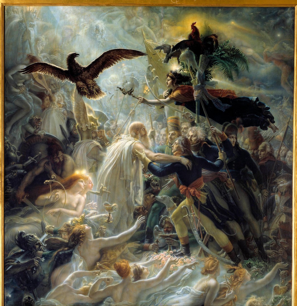 Apoteoza francuskich bohaterów, którzy zginęli za ojczyznę podczas wojny Liberte, hołd złożony Napoleonowi Bonaparte Alegorie reprezentujący barda Osjana, szkockiego poetę III wieku czytanego przez Napoleona, który witał Ludwika Karola Antoniego Desaix de  autorstwa Anne Louis Girodet de Roucy Trioson