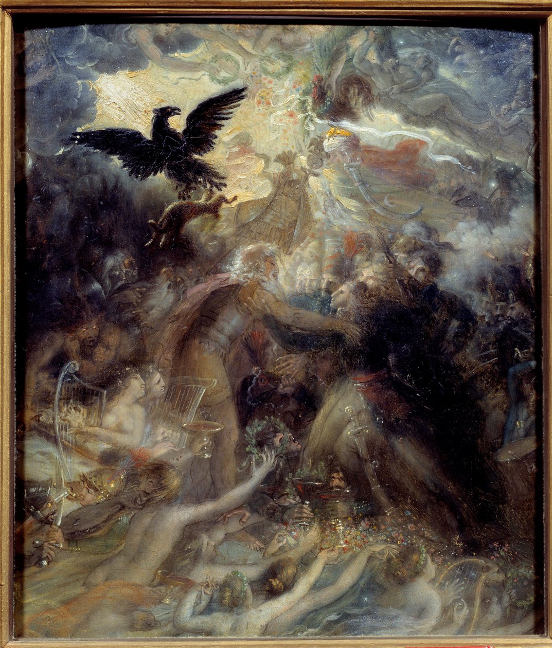 Apoteoza francuskich bohaterów, którzy zginęli za ojczyznę podczas wojny Liberte, hołd złożony Napoleonowi Bonaparte Allegorie reprezentujący barda Osjana, szkockiego poetę III wieku czytanego przez Napoleona, który witał generałów Louis Charles Antoine De autorstwa Anne Louis Girodet de Roucy Trioson