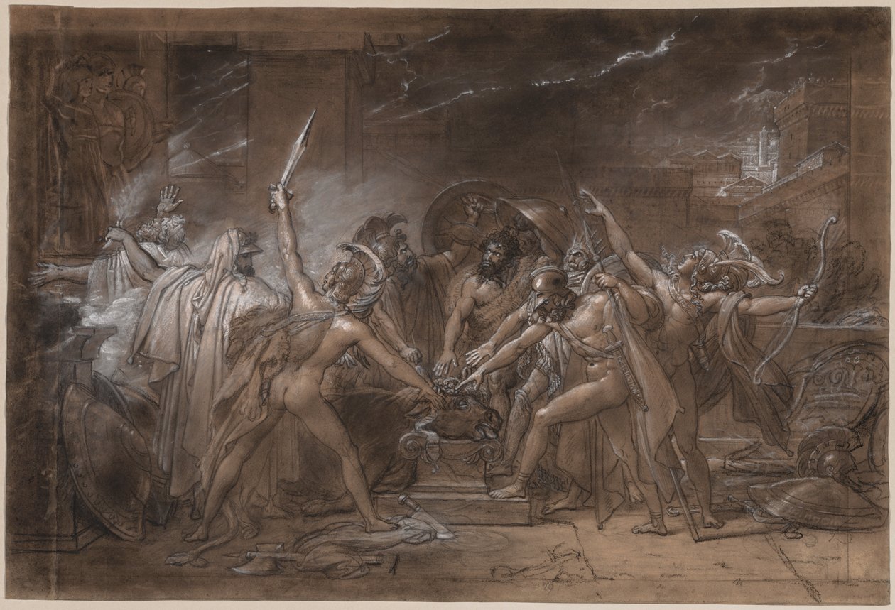 Przysięga Siedmiu Wodzów przeciwko Tebom autorstwa Anne Louis Girodet de Roucy Trioson