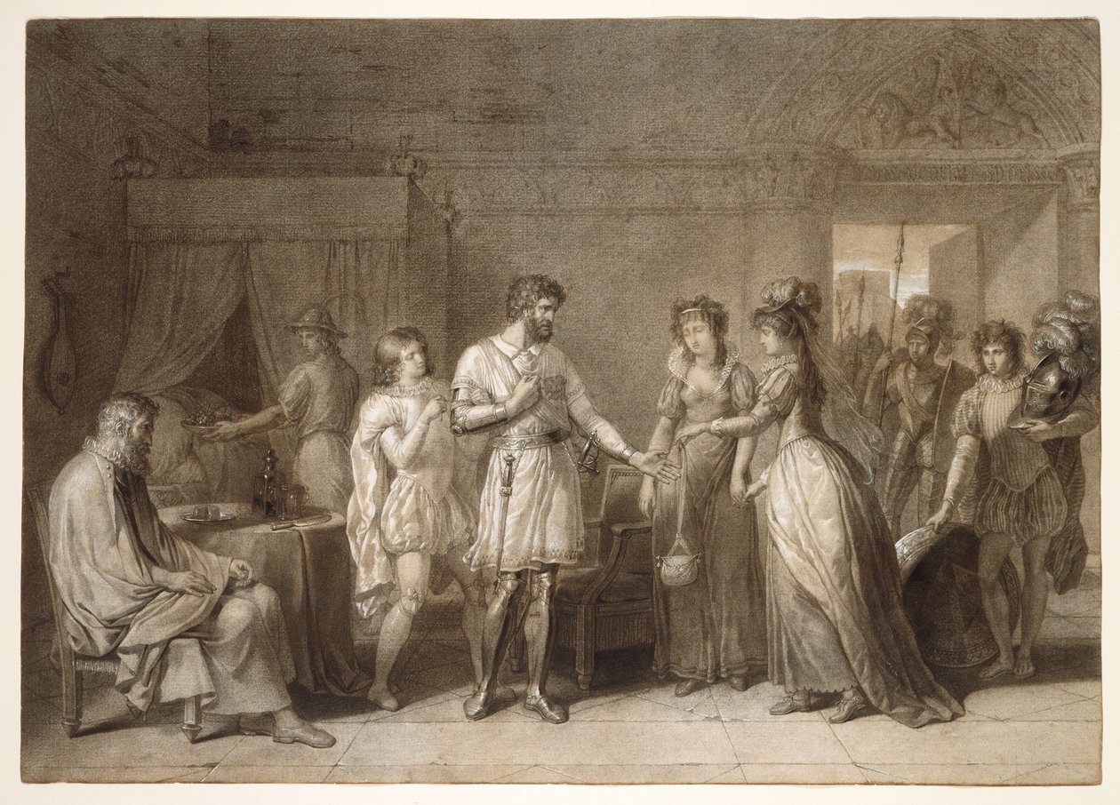 Bayard odmawiający prezentów swojej gospodyni w Brescii autorstwa Anne Louis Girodet de Roussy Trioson