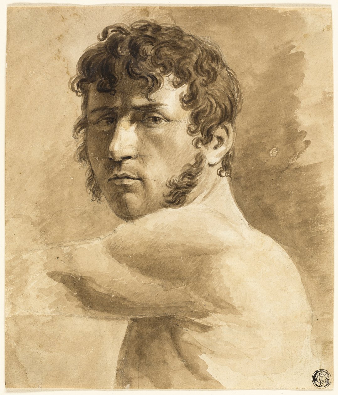Popiersie męskiego aktu (recto); Szkic portretowy mężczyzny ze szkicami kobiet (verso) autorstwa Anne Louis Girodet de Roussy Trioson