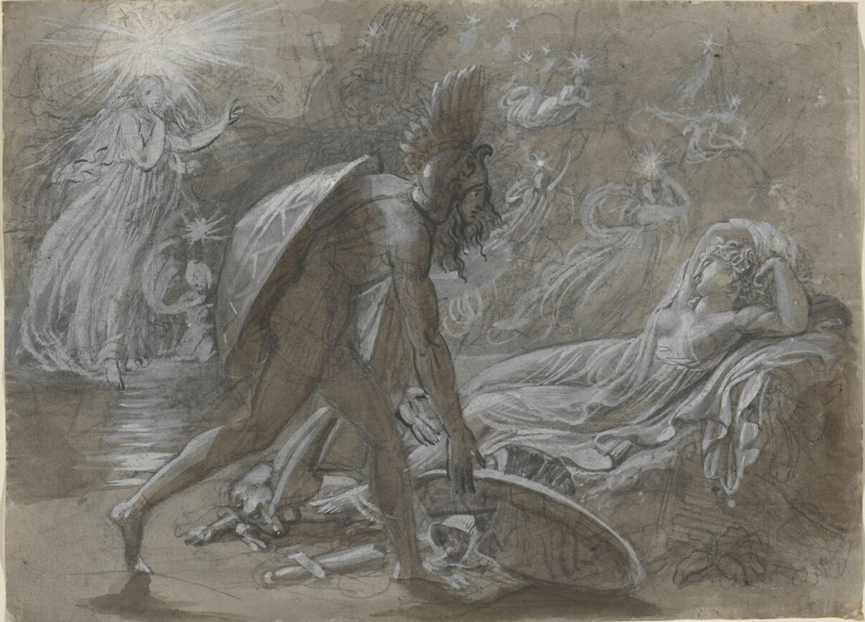 Fingal opłakujący ciało Malwiny, z Berrathonu Osjana autorstwa Anne Louis Girodet de Roussy Trioson