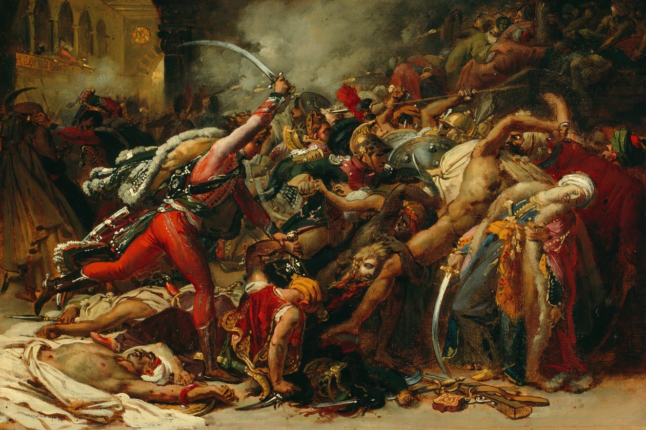 Szkic do buntu w Kairze, około 1810 r. autorstwa Anne Louis Girodet de Roussy Trioson