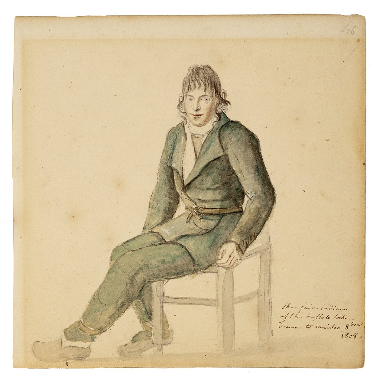 Fair American Indian Man of the Buffalo Tribe, Canisteo, Nowy Jork, 1808 (akwarela, grafit i węgiel na papierze) autorstwa Anne Marguerite Hyde de Neuville