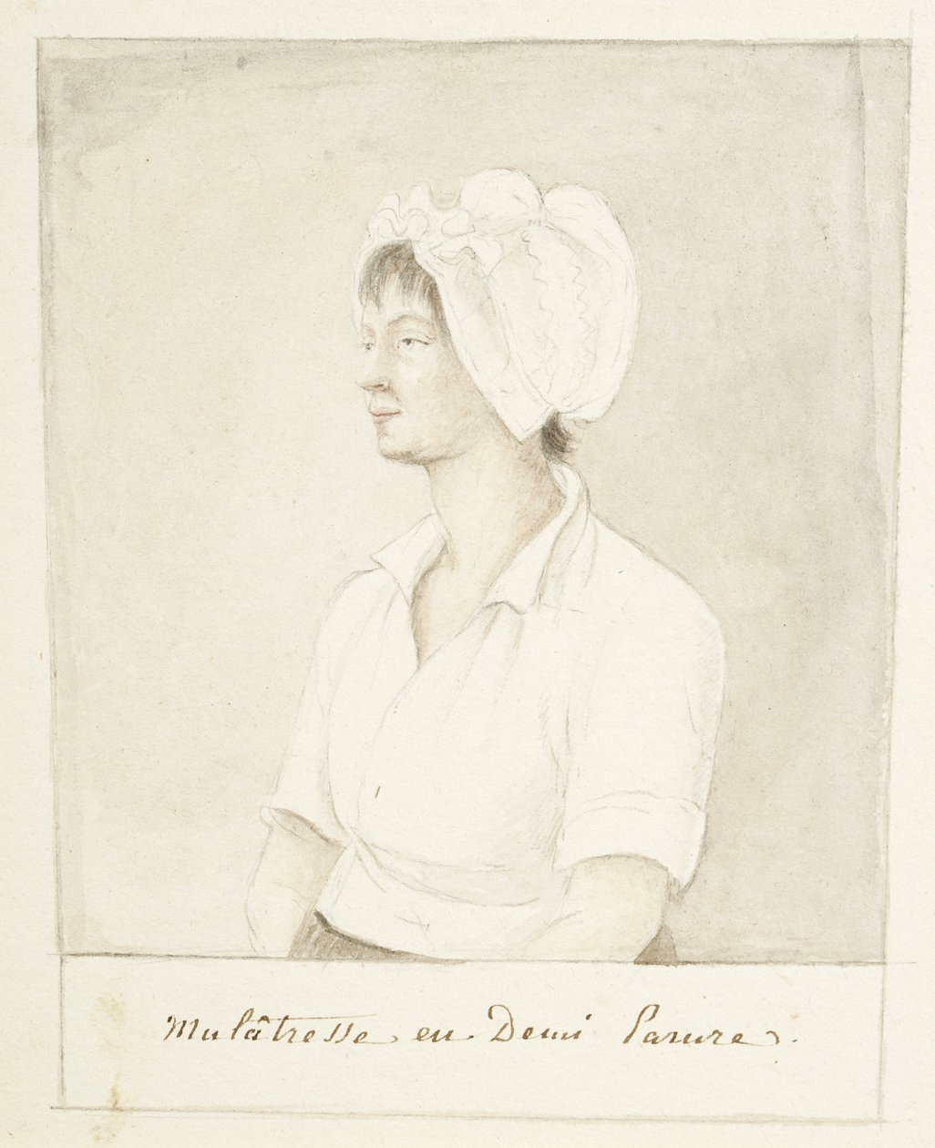 Portret Mulatki, niedatowany (grafit, akwarela i szarość wash on paper) autorstwa Anne Marguerite Hyde de Neuville