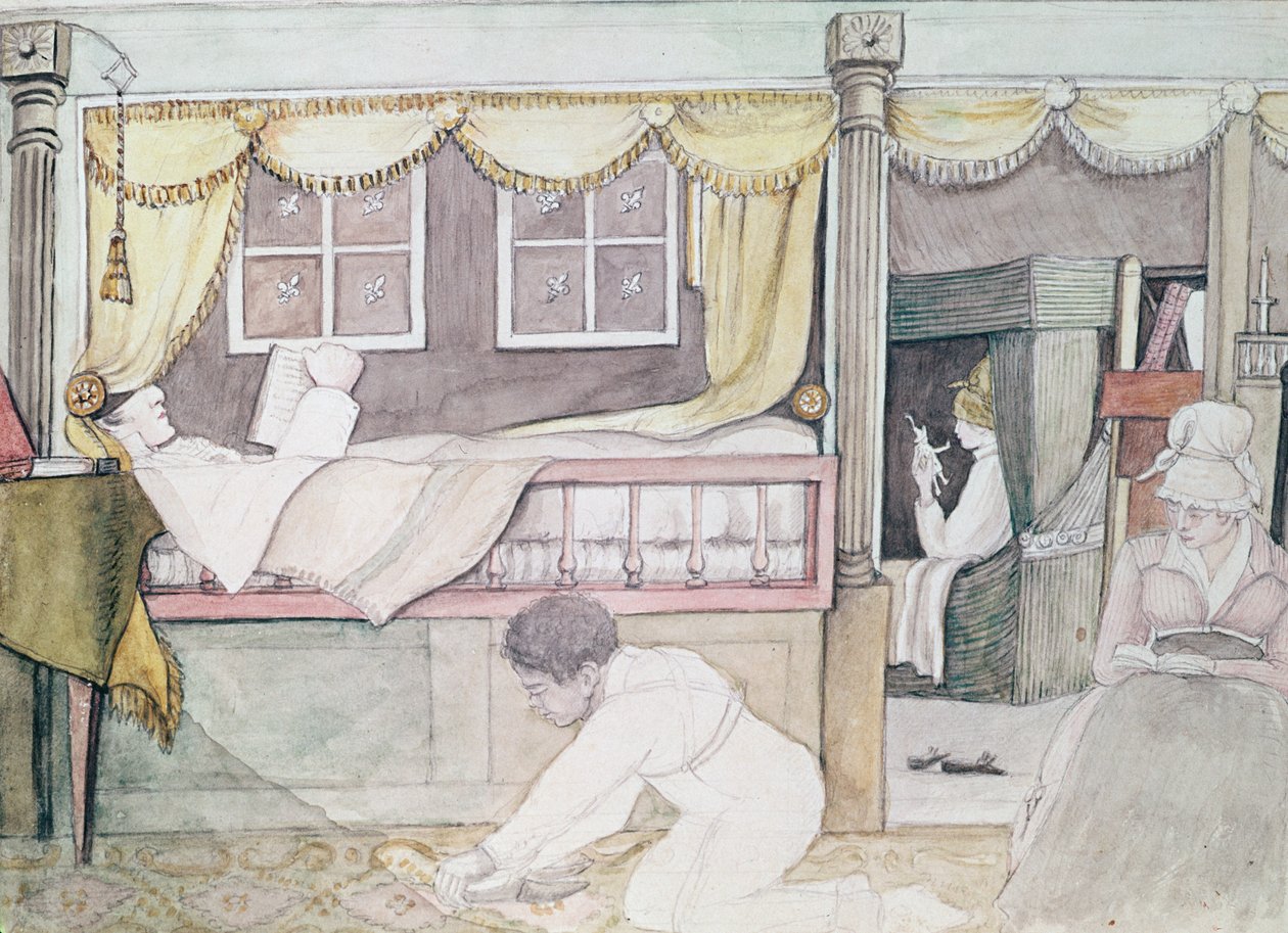 Kabina de Neuville na Eurydice, 1816 (ołówek i wc na papierze) autorstwa Anne Marguerite Hyde de Neuville
