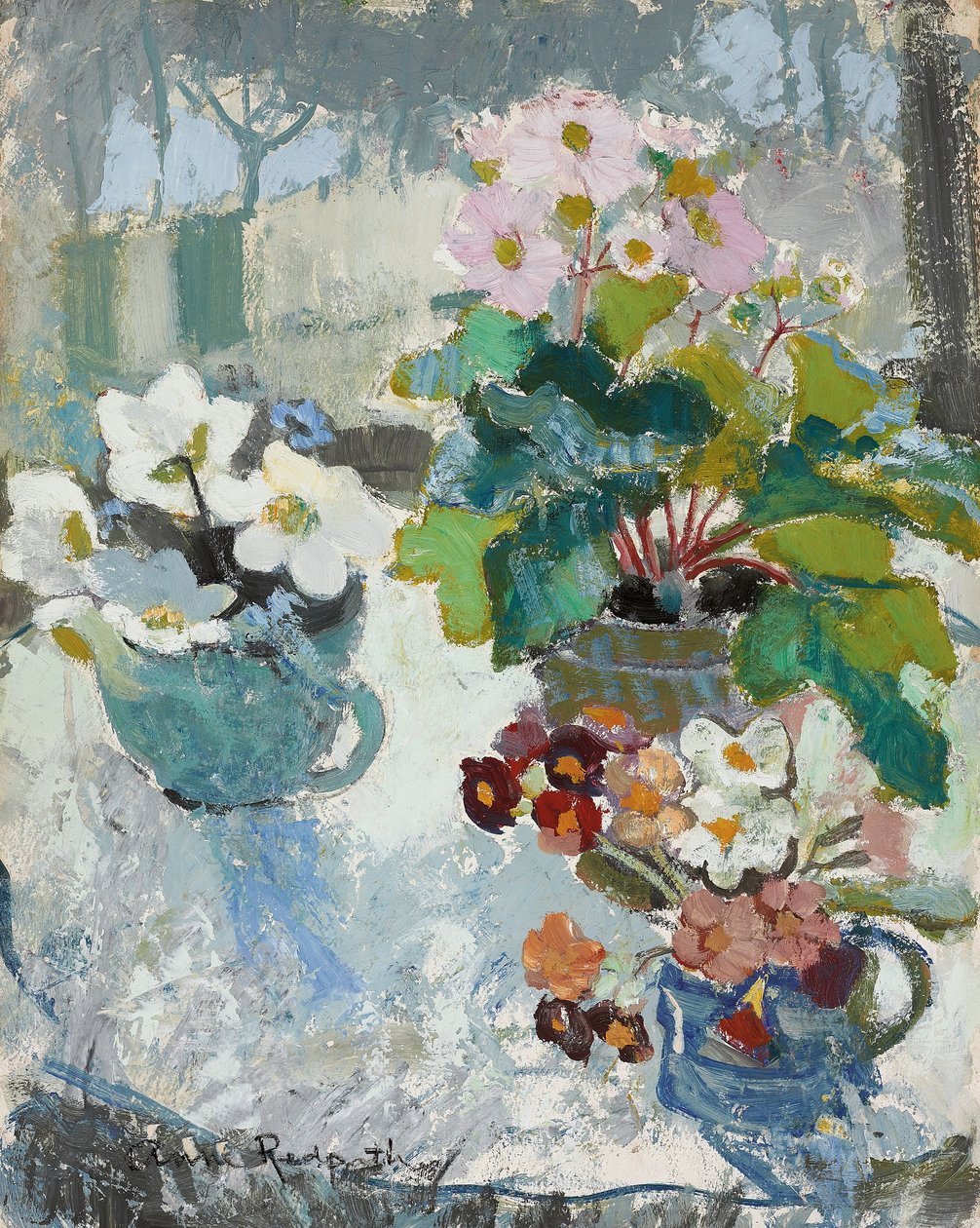 Pierwsze kwiaty, ok. 1947 (olej na pokładzie) autorstwa Anne Redpath