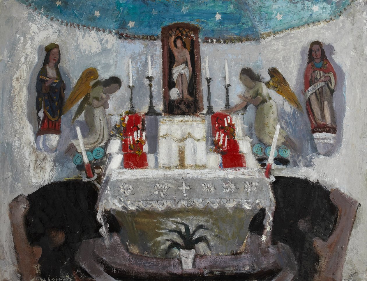 W kościele St Jean, Tréboul, ok. 1953-54 (olej na płycie) autorstwa Anne Redpath