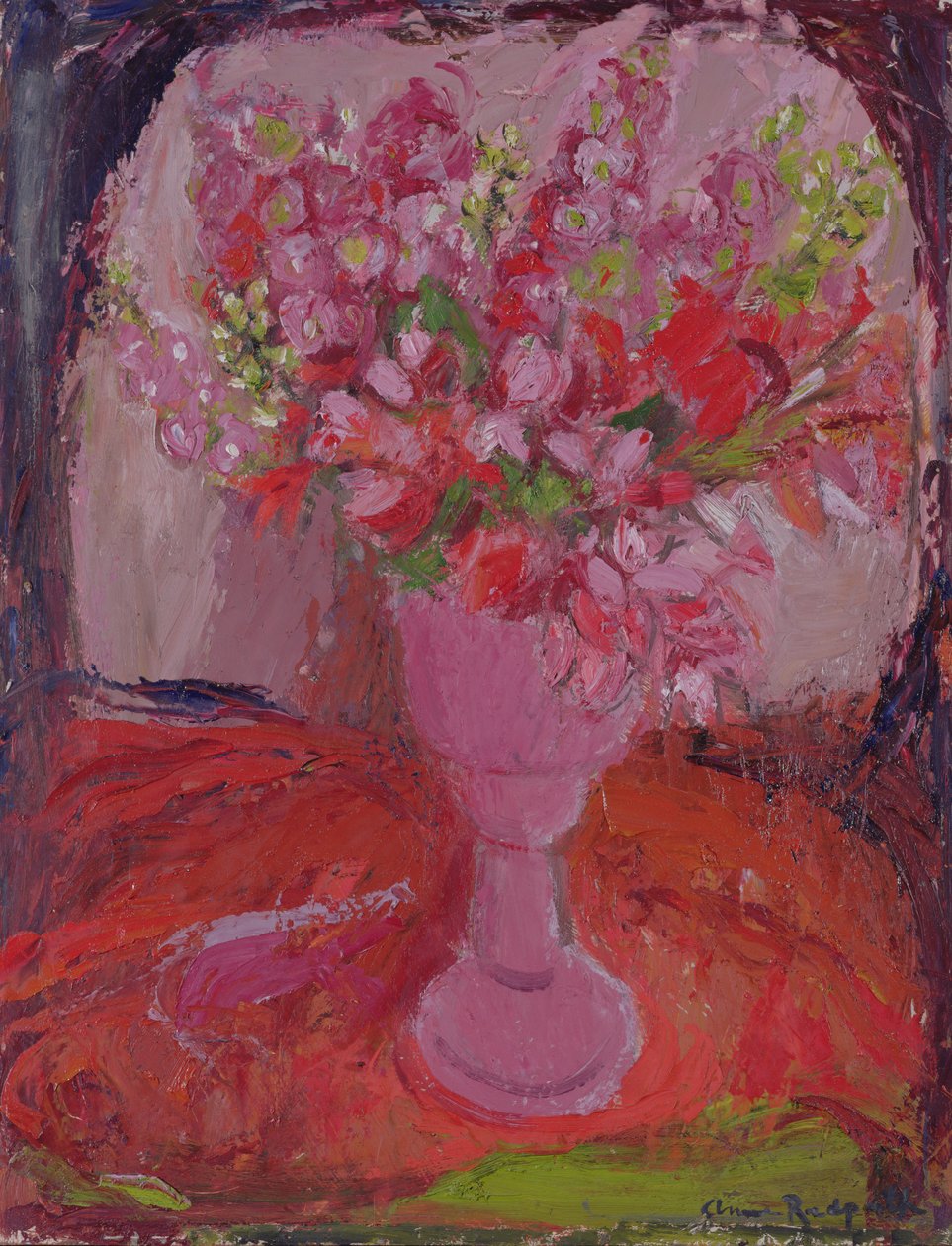Flores cor-de-rosa, c.1948 (óleo a bordo) polimento autorstwa Anne Redpath