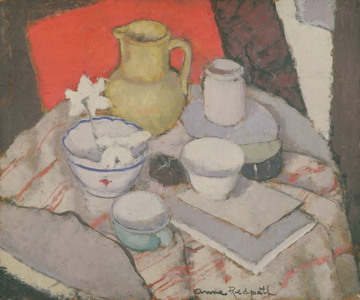 Martwa natura na stole (olej na płótnie) autorstwa Anne Redpath