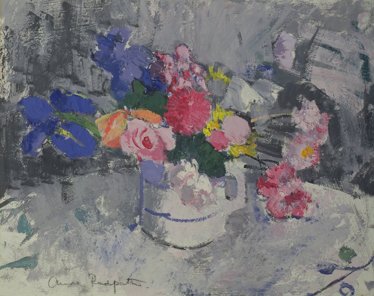 Letnie kwiaty, ok. 1942 r. (olej na płycie) autorstwa Anne Redpath