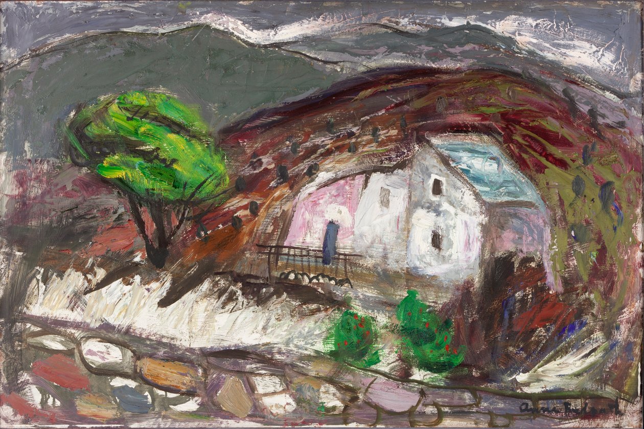 O Vale de San Martino di Lota, Córsega, c.1950-60 (óleo a bordo)polonês autorstwa Anne Redpath