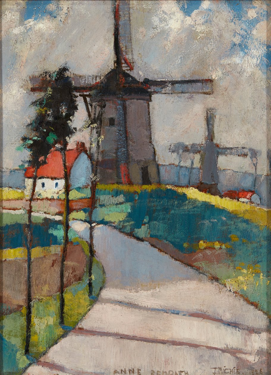 Moinhos de vento no Pas De Calais (óleo a bordo) polonês autorstwa Anne Redpath