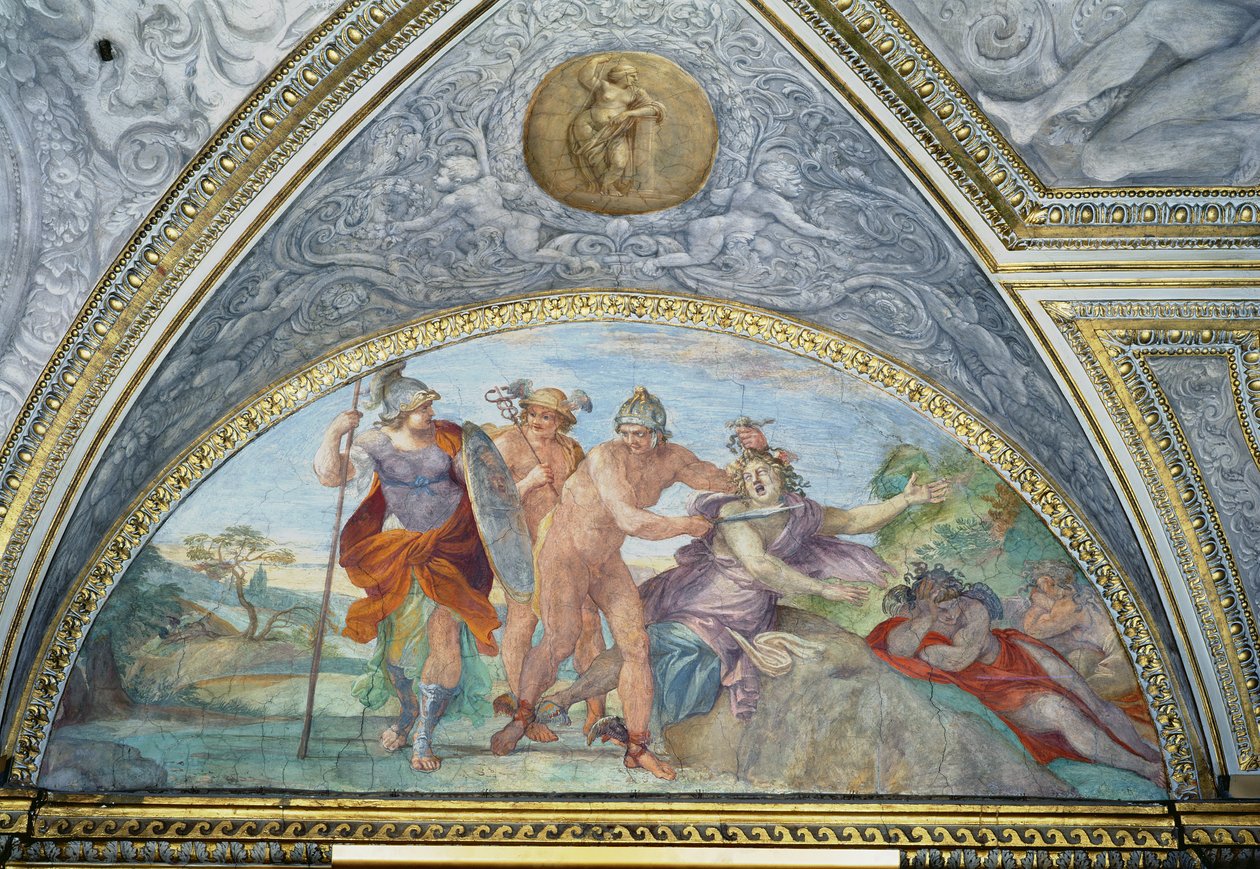 Luneta przedstawiająca Perseusza zabijającego Meduzę, z „Camerino”, 1596 autorstwa Annibale Carracci